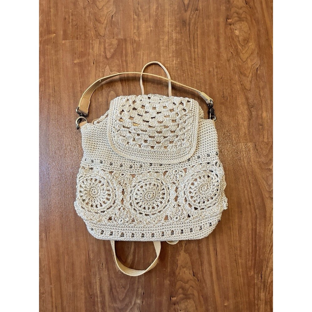 Handcrafted Cream Crochet Backpack – Women Bags